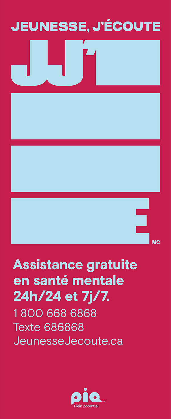 Bannière en tissu Jeunesse, J’écoute – rouge/bleu